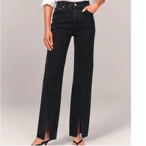 Abercrombie & Fitch Black 90s Relaxed High Rise Jeans with Split Hem 24/00R